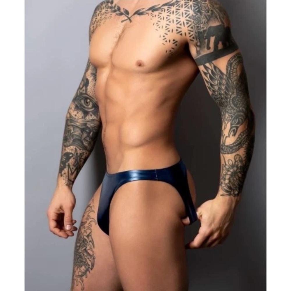 Male Power Moonshine Jock Liquid Onyx 2.0 Wet Look Underwear Blue L/XL Mens New